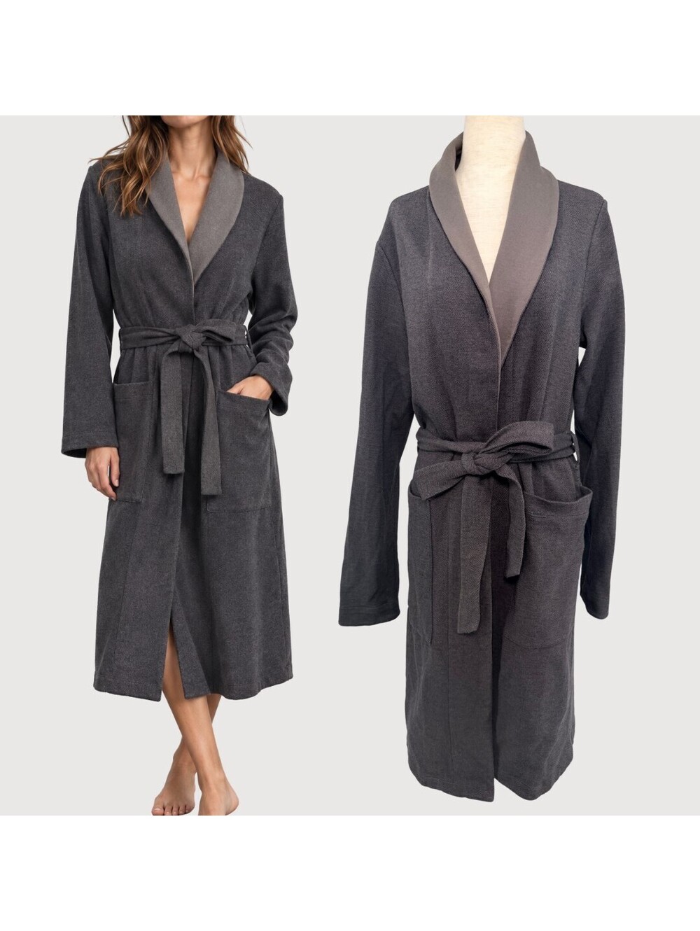 HANRO Switzerland Wool Blend Shawl Collar Robe Gray S